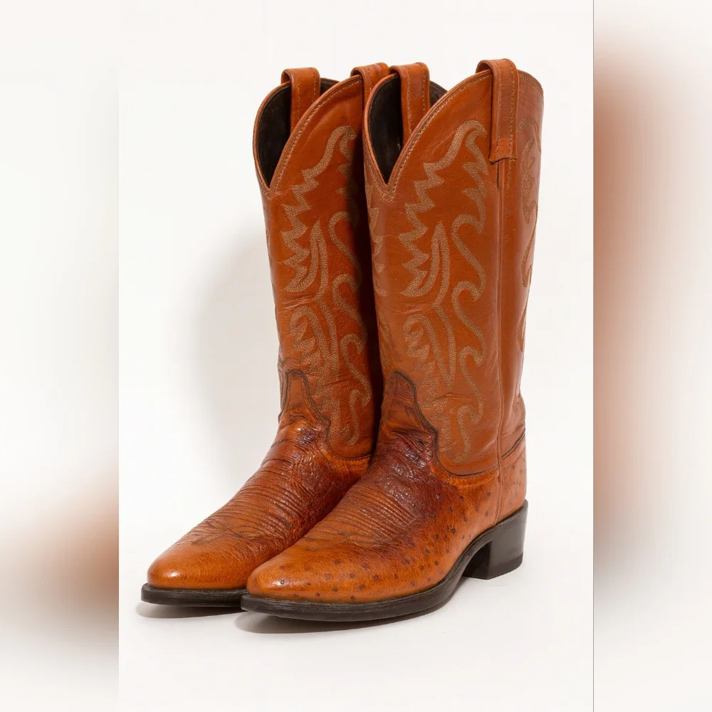 Dan Post Cowboy Boots Men’s 8D – Genuine Ostrich Leather Vamp - Picture 1 of 9